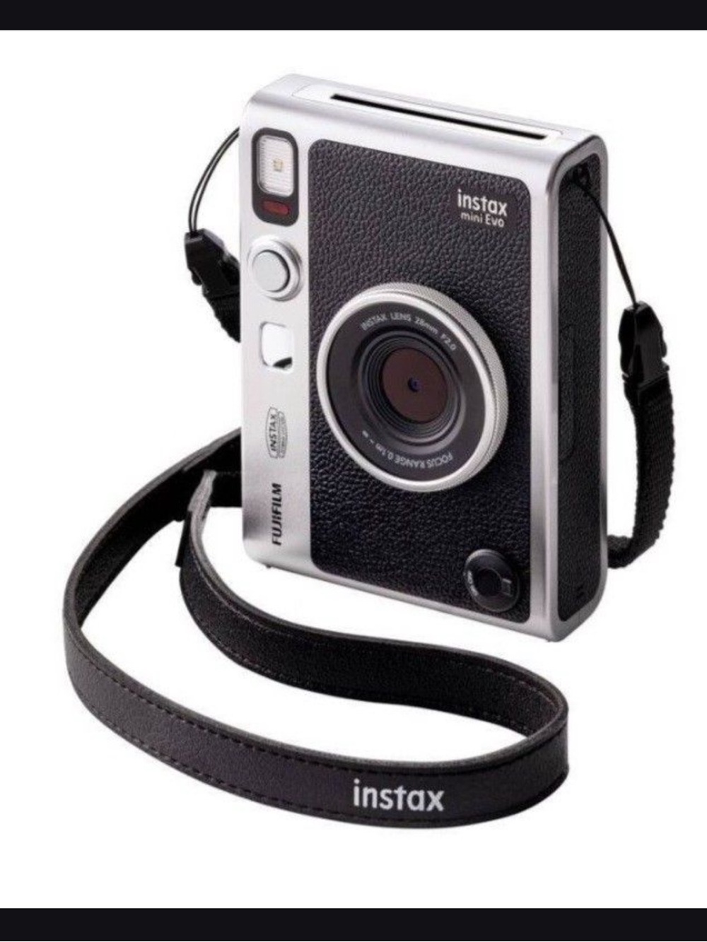 Fujifilm Instax Mini Evo Retro Black and Silver Instant Camera with Strap